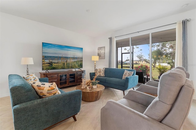 living room with light tile patterned floors