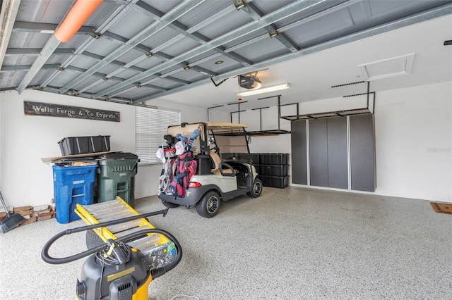 garage with a garage door opener