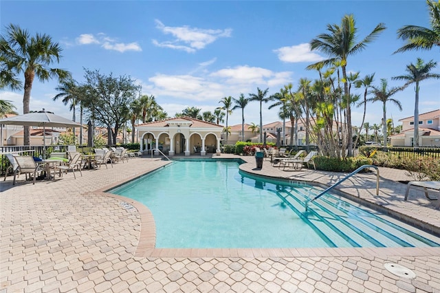 view of swimming pool featuring a patio