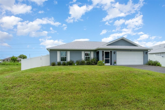 ranch-style house with a front lawn and a garage