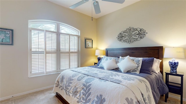 bedroom featuring ceiling fan and carpet flooring