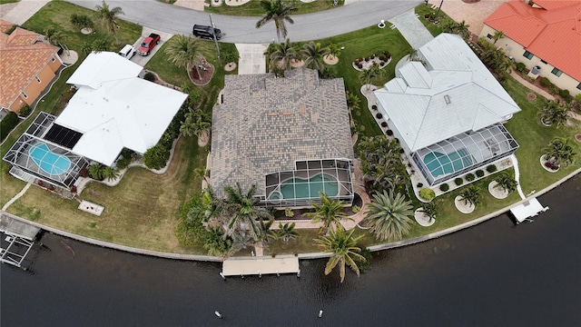 aerial view with a water view