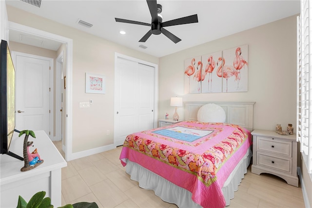 bedroom featuring a closet and ceiling fan