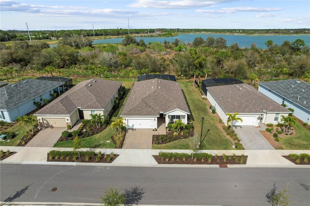 bird's eye view featuring a water view