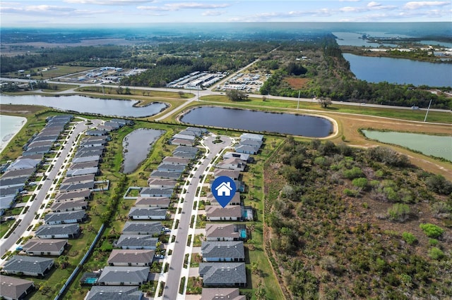 aerial view featuring a water view