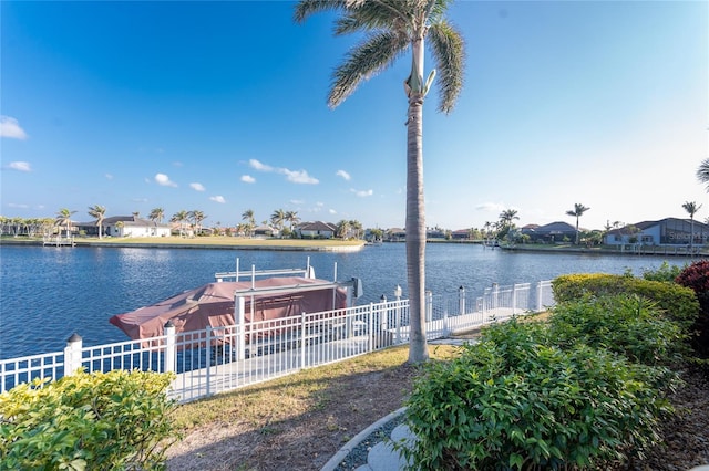 dock area featuring a water view