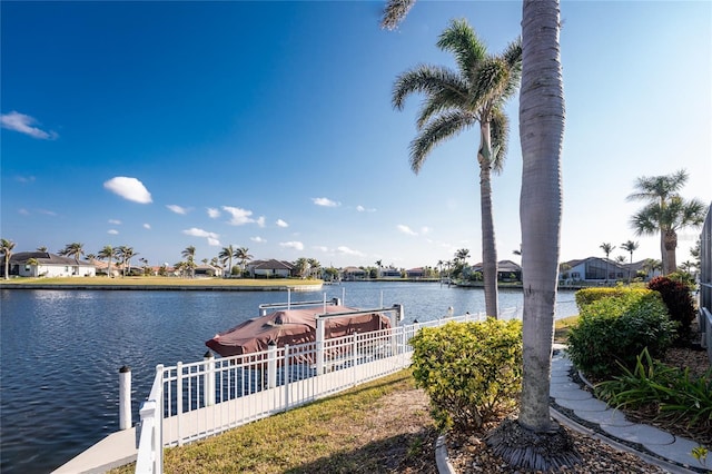 view of dock with a water view