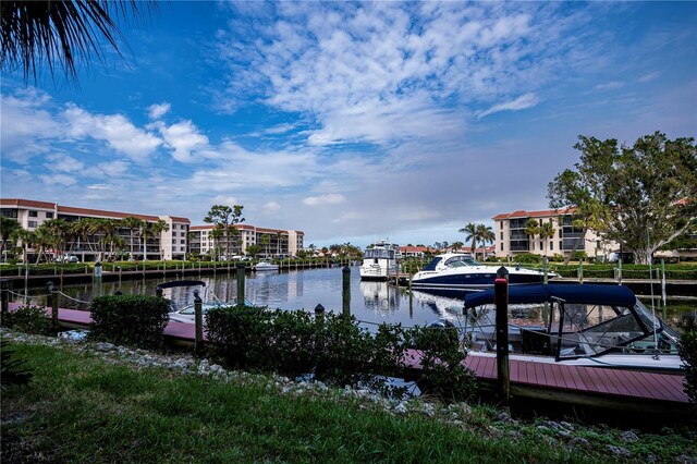 dock area with a water view