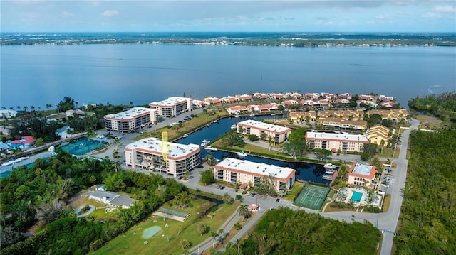 aerial view with a water view