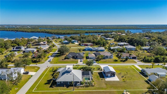 bird's eye view featuring a water view