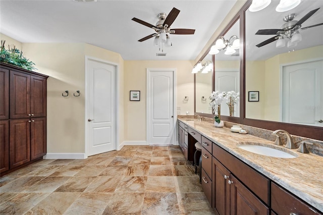 bathroom with vanity and ceiling fan