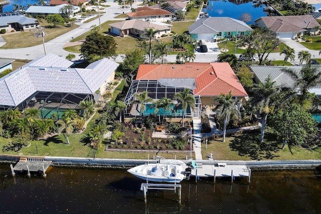 aerial view with a water view