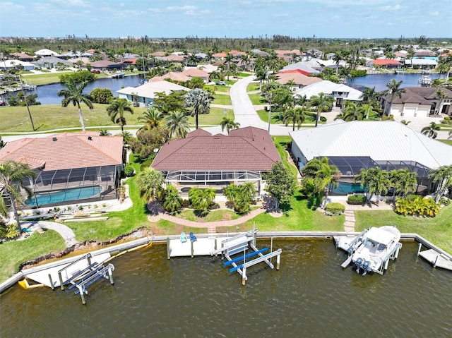 aerial view with a water view