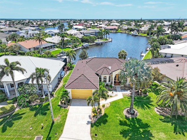 aerial view featuring a water view