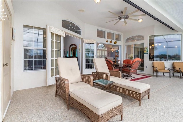 view of patio featuring an outdoor hangout area and ceiling fan