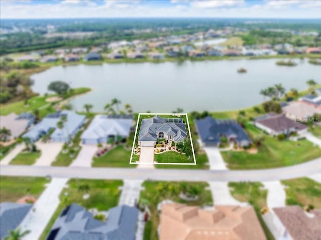 aerial view featuring a water view