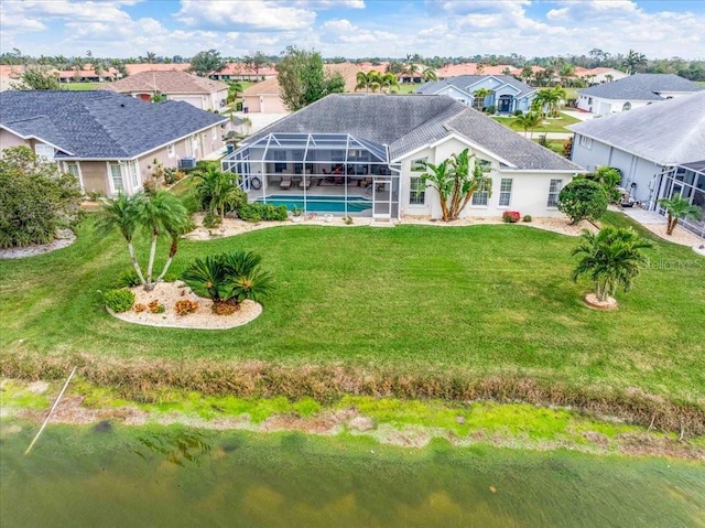 exterior space with a water view