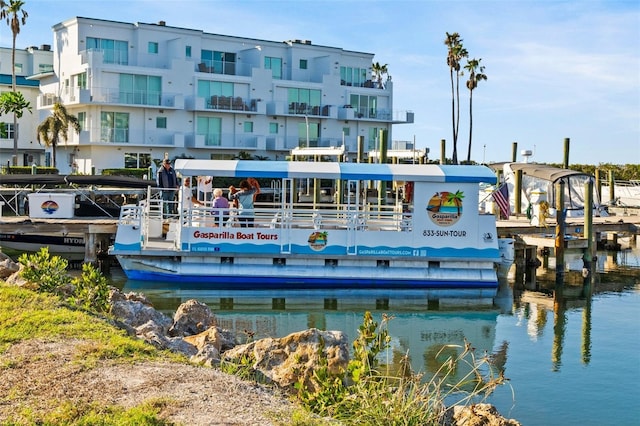 view of dock with a water view