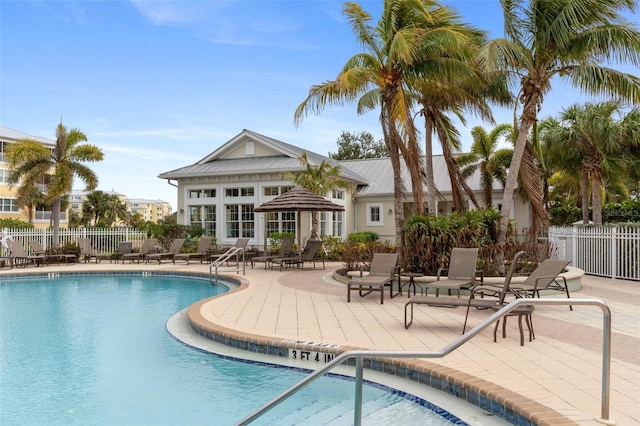 view of swimming pool with a patio area