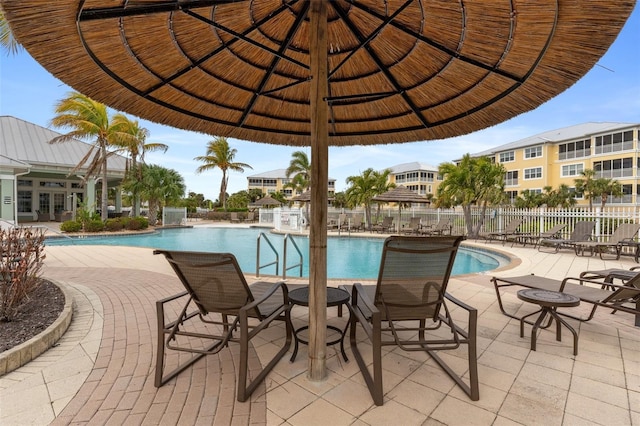 view of pool featuring a patio