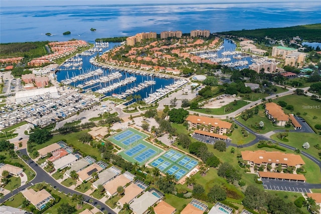 bird's eye view featuring a water view