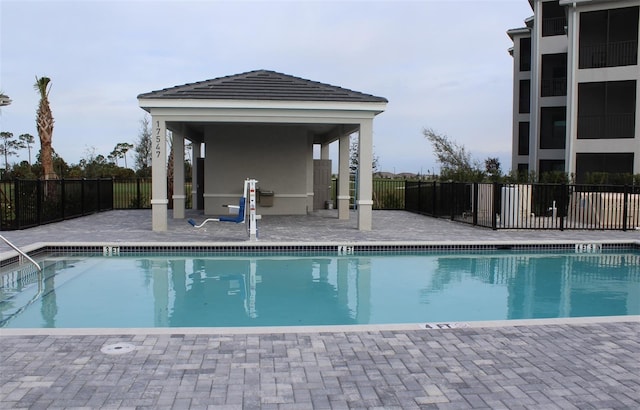 view of pool with a gazebo