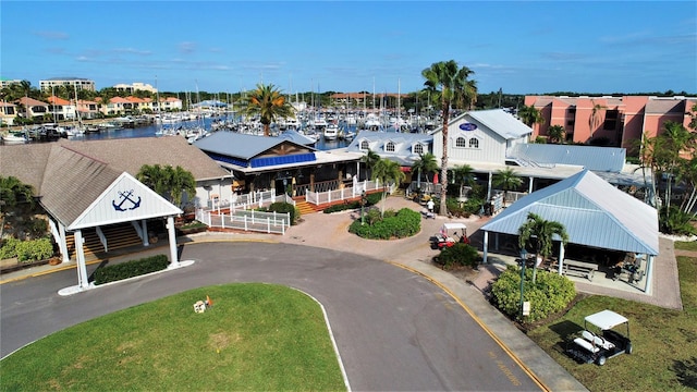 aerial view with a water view