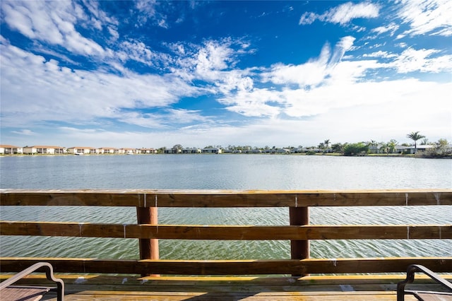 view of dock with a water view