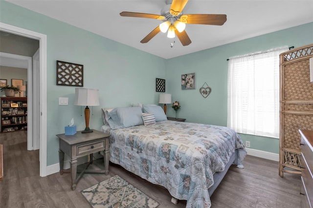 bedroom featuring ceiling fan and hardwood / wood-style floors