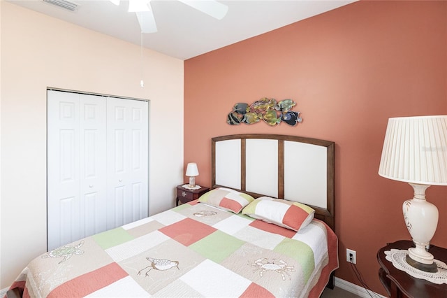 bedroom with a closet and ceiling fan