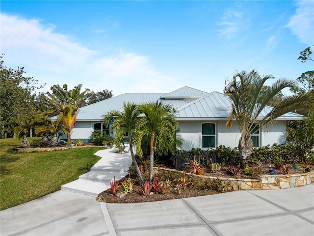 ranch-style home featuring a front lawn