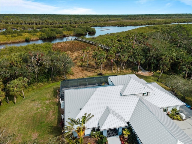 aerial view with a water view