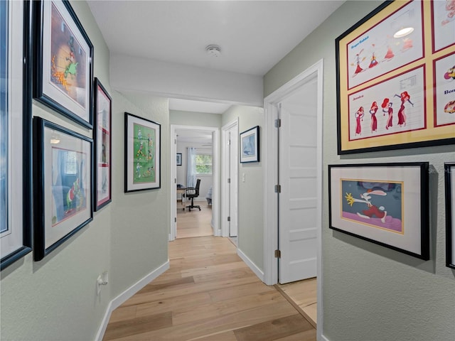 hallway with light hardwood / wood-style floors