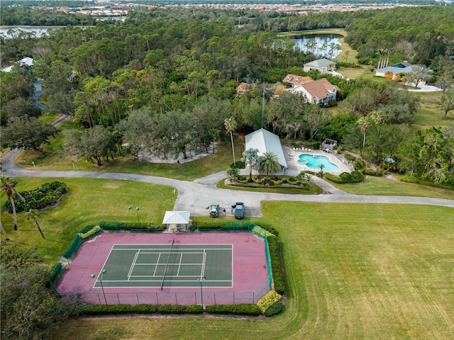 bird's eye view featuring a water view