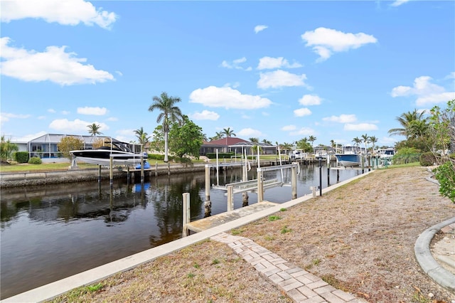 view of dock with a water view