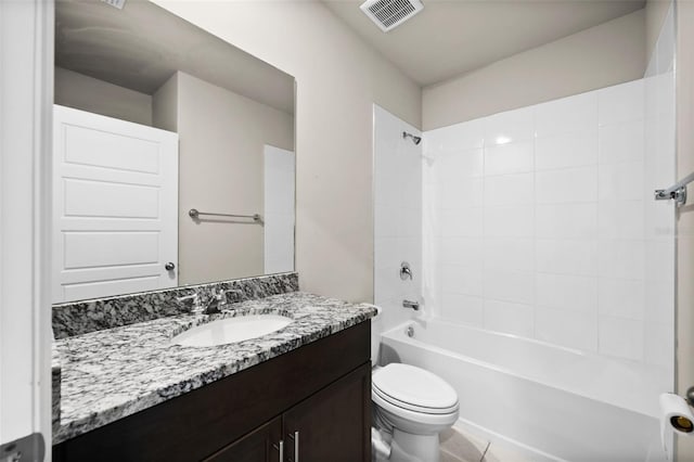 full bathroom featuring toilet, vanity, and bathtub / shower combination