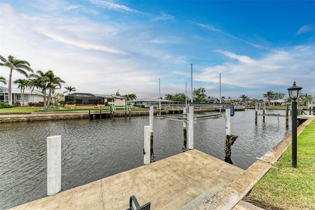 view of dock with a water view