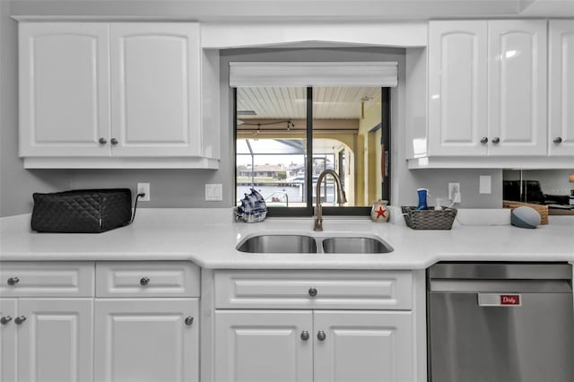 kitchen featuring sink, white cabinetry, and stainless steel dishwasher