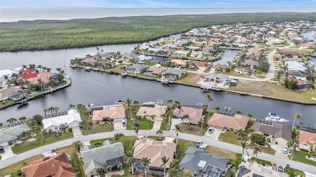 aerial view featuring a water view