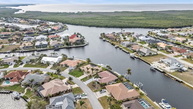 aerial view with a water view