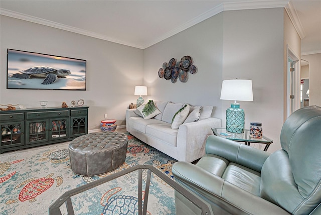 living room featuring ornamental molding