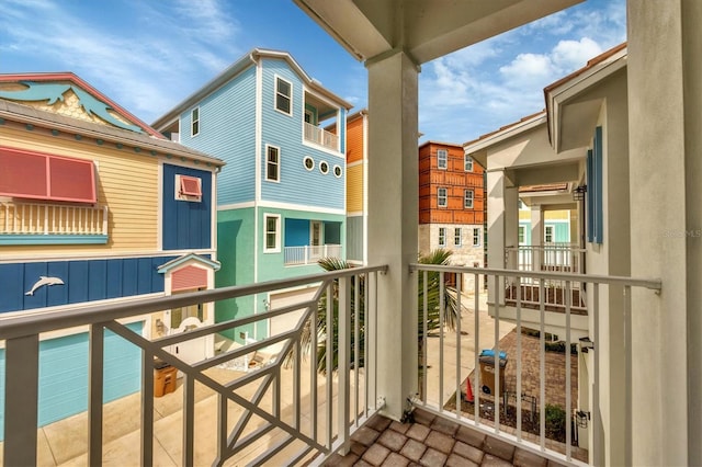 balcony with an AC wall unit