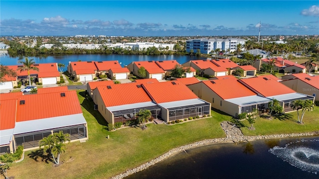 aerial view with a water view