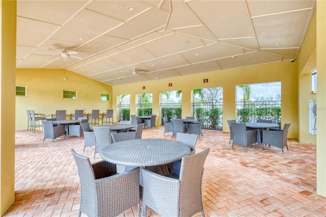 view of patio featuring ceiling fan