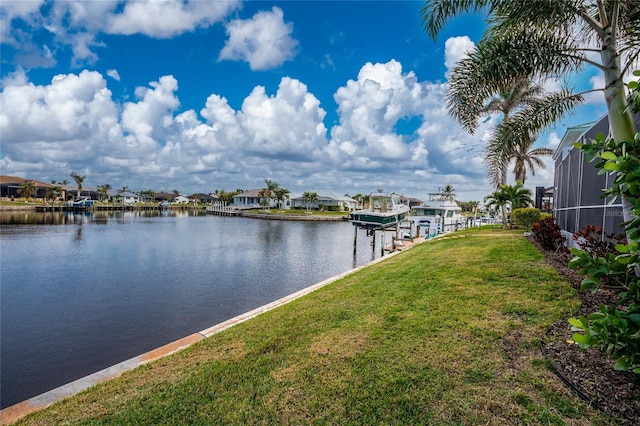 property view of water featuring a boat dock