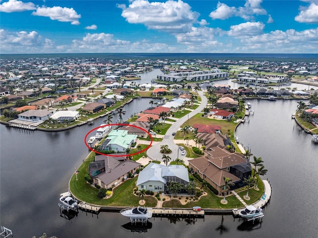 bird's eye view featuring a water view