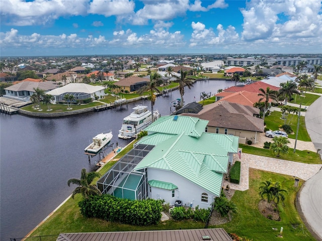 aerial view with a water view