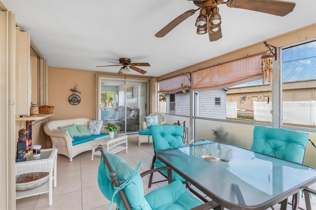 sunroom / solarium with ceiling fan