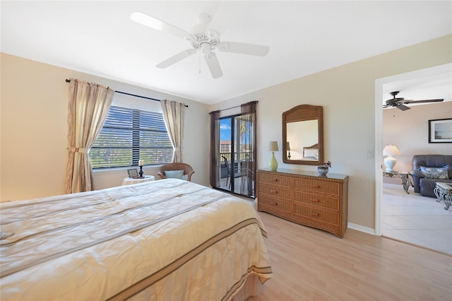 bedroom featuring ceiling fan and light hardwood / wood-style floors