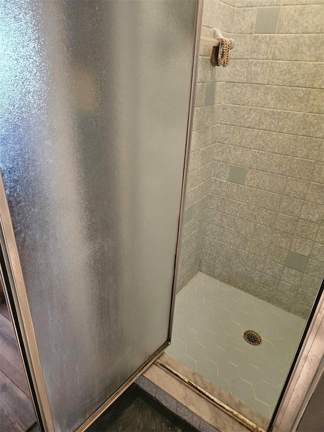 bathroom featuring a shower stall